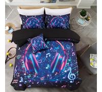 Holawakaka RGB Headphone Musical Notes Print Twin Comforter Set with Sheets for Boys Girls, Ultra-Soft Microfiber Galaxy Headset Bed in A Bag Set 6 Pieces, Music Earpiece Bedding Sets