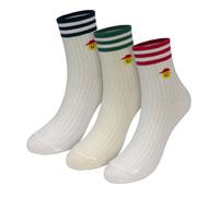 holawit Happy Face with Cap Fun Design Positive Smile Quarter Mid-Crew Socks with Stripes for Women 3P Set, White, Gray, Black, Oatmeal, Medium