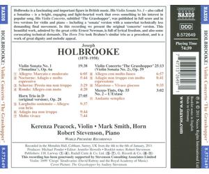 HOLBROOKE: VIOLIN CONCERTO 'THE GRASSHOPPER'; VIOLIN SONATA NO. 1; HORN TRIO NEW