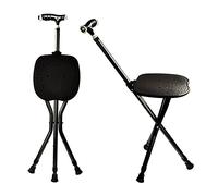 Hold 440 lbs Cane with Seat Combo Aluminum Alloy Portable LED Folding Walking Stick Chair Height Adjustable Heavy Duty Thick Stool Handy Unisex for Elderly Senior Light(LED Black)