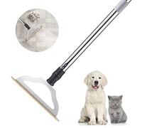 Hold a star 47'' Adjustable Long Handle Carpet Rake Pet Hair Remover, Reusable Large Metal Lint Remover Brush for Embedded Fur Removal from Low Pile Rugs Stairs, Scraper Broom, Silver (HS-L008)