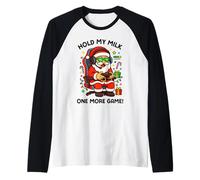 Hold My Milk One More Game Funny Santa Gamer Christmas Raglan Baseball Tee