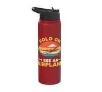 Hold On I See an Airplane Pilot Funny Aviation Retro Plane Stainless Steel Insulated Water Bottle
