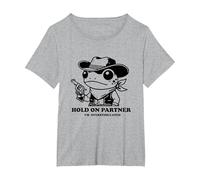 Hold On Partner Im Overstimulated Cowboy Frog Neurodiverse T-Shirt, Women's Plus, Heather Grey, 6X