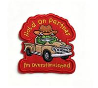 Hold On Partner I'm Overstimulated Cowboy Frog Patch Hook and Loop Funny 3x2.8in Tactical Morale Embroidered Anti Social Cool Badge for Backpack Vest Molle Dog Harness Gym Gift for Friend Mom Adults