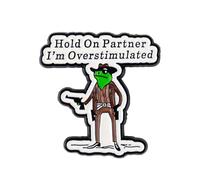 Hold On Partner I'm Overstimulated Cowboy Frog Pin Brooch, Western Humor Enamel Pin, Gift For Cowboy Cowgirl, Funny Frog Meme Lapel Badge, Neurodivergent Humor Brooches, Weird Decorative Jewelry