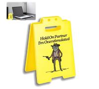 Hold on Partner I'm Overstimulated Desk Sign, Funny Overstimulated Desk Accessories - Humorous Caution Gift for Coworkers, Stress Relief Mini Warning Caution Mark Office Decor for Desk(Yellow)