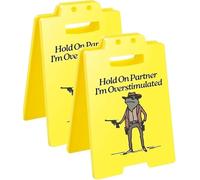 Hold on Partner I'm Overstimulated Desk Sign - Humorous Desk Signs, Funny Office Prank Sign, Foldable Tabletop Gag Gift for Employee Coworkers and Friends (2 Pcs)