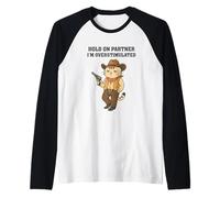 Hold On Partner I'm Overstimulated Funny Cowboy Cat Vintage Raglan Baseball Tee