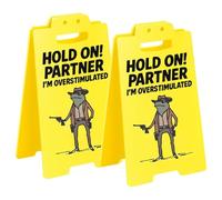 "Hold on Partner I'm Overstimulated" Funny Desk Sign, 4.72 Inch Humorous Office Caution Overstimulated Plaque for Workplace Stress Relief and Coworker Gifts 2