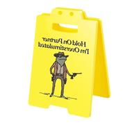Hold On Partner I'm Overstimulated Sign Desk Sign Funny Desk Cubicle Humour Desk Decoration for Table Bedroom (Yellow, 10x6.8cm)