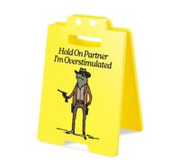 Hold On Partner I'm Overstimulated Sign,Stress Relief Humorous Desk Sign,Funny Mini Warning Plaque, Foldable Tabletop Gag Decor Gift for Boss, Teammate, Therapy,Study Room&Home YELLOW2