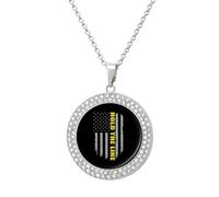 Hold The Line U.S. Flag Trendy Diamond Necklace for Women Shiny Jewel Pendant Charms Holiday