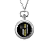Hold The Line U.S. Flag Vintage Pocket Watches Roman Numerals Quaretz Watch with Chain Christmas Birthday Gifts Silver-Style