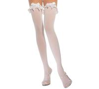 Hold-Up Stockings Satin Ruffles Finish White