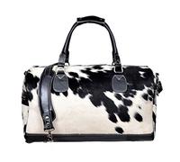 Holdall Men's Cow Hair On Weekend Real Cowhide Leather Large Black Duffle Travel Bag