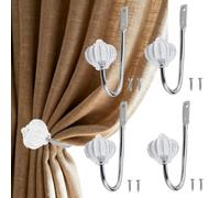 Holdbacks 4 Pcs Curtain Holdbacks Universal Silver Metal Curtain Tie Backs Window Drapery Holder with 8 Screws for Home Office
