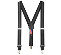 Hold'Em Suspender for Men Made in USA Y-Back Genuine Leather Crosspatch Clip on tuxedo suspenders - Regimental Black (Tall - 54")