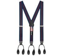 Hold'Em Suspender for Men Made in USA Y-Back Genuine Leather Trimmed button end tuxedo suspenders Many colors and designs - Striped Regimental Navy (Tall 54" Long)