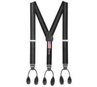 Hold'Em Suspender for Men Made in USA Y-Back Genuine Leather Trimmed button end tuxedo suspenders Many colors and designs - Striped Regimental Black (Tall 54" Long)