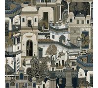 Holden Decor Animal City Wallpaper - Modern Wallpaper for Living Room, Bedroom, Fireplace - Decorative Luxury Nature Wallpaper with Urban Moroccan City Landscape & Jungle Animals, Navy Blue and Brown