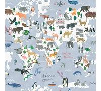 Holden Animal Map Wallpaper World Globe Continents Landmarks - Blue/Multi 13250