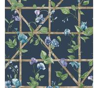 Holden Botany Trailing Floral Trellis Traditional English Garden Style Wallpaper Ideal for Living Rooms Dining Rooms Hallways Kitchens Navy Blue (14202)