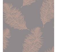 Holden Decor Wallpaper Fawning Feather 12629 Grey & Rose Gold 10m x 53cm