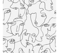Holden Decor Abstract Faces Black White Wallpaper 12993 - Minimalist Hand-Drawn Line Art, 10.05m x 53cm, Washable