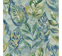 Holden Decor Aralia Duck Egg Wallpaper 36110 - Metallic Brush Painted Leaf