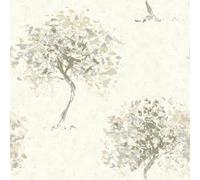 Holden Décor Beige Tree Wallpaper Hand Painted Effect Silver Metallic Shimmer Beacon Fell