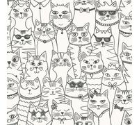 Holden Decor Colour-me Cats Black / White Children's Wallpaper, White