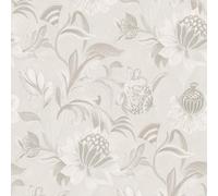 Holden Decor Cecelia Floral Jacobean Style Metallic Vinyl Textured Wallpaper in Grey Holden Decor Grey