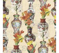 Holden Décor Cream Silver Wallpaper Funky Oriental Vases Flowers Metallic Stamps Holden Chic