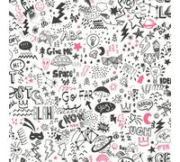 Holden Decor Doodle White/Neon Pink Wallpaper 10m x 53cm, Multi
