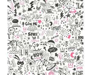 Holden Decor Doodle White/Neon Pink Wallpaper Kids Room Teenager Child 13340