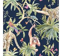 Holden Decor Fantasia Jungle Animals Navy Wallpaper 90690 - Orangutan Leaf