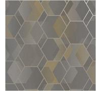 Holden Décor Geometric Hexagon Wallpaper Grey Gold Modern Wall Covering Feature Wall
