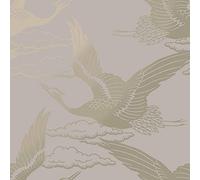 Holden Decor Glistening Cranes Wallpaper - Modern Metallic Wallpaper for Living Room, Bedroom, Fireplace - Decorative Luxury Nature Wall Paper with Cranes (Pink/Gold)
