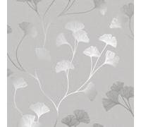 Holden Decor Glistening Ginkgo Grey & Silver Wallpaper - 10.05m x 53cm