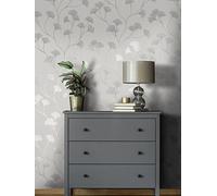 Holden Decor Wallpaper 12700 Glistening Gingko Grey/Silver - Full Roll 10m x 53cm