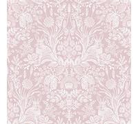 Holden Decor Wallpaper Harlen – Woodland Damask with Hedgehogs & Rabbits – Coral Pink
