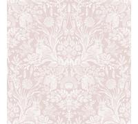 Holden Decor Wallpaper Harlen – Woodland Damask with Hedgehogs & Rabbits – Coral Pink