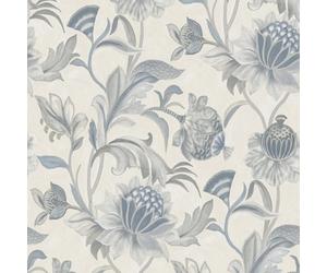 Holden Décor Holden Cecelia Floral Jacobean Style Metallic Vinyl Textured Blue Dove Wallpaper