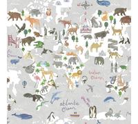 Holden Décor Holden Decor Animal Map Grey Kids Wallpaper World Continents Landmarks 13252 Nursery, Playroom, Classroom, Kids Room