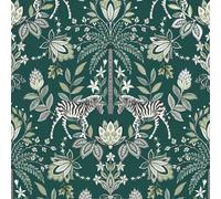 Holden Décor Holden Decor Etosha Green Wallpaper Floral Animal Print Metallic Paste The Wall