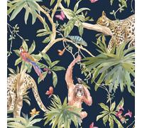 Holden Decor Fantasia Jungle Animals Navy Wallpaper 90690 - Orangutan Leaf