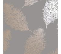 Holden Décor Holden Decor Fawning Feather Metallic Effect Grey Rose Gold Wallpaper, Rose Gold 12629