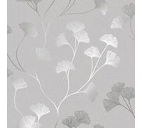 Holden Décor Holden Decor Glistening Ginkgo Grey Silver Linear Floral Smooth Wallpaper