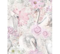 Holden Décor Holden Decor Glitter Swans Damask Pink Wallpaper 90700